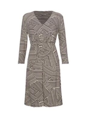 CAbi Manhattan Dress Style 4614 Size XSmall Brown/Bone Biscotti Stripe Knit.